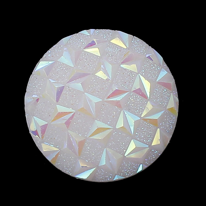 10 Round Druzy Cabochons, Resin Metallic Frosted WHITE AB, criss-cross pattern, 22mm, bulk package, faux druzy, cab0326a