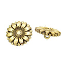 6 Gold Tone Metal FLOWER Shank Buttons for Jewelry Making, Scrapbooking, Sewing, daisy flower button  but0238
