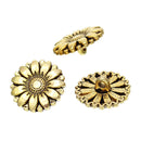 6 Gold Tone Metal FLOWER Shank Buttons for Jewelry Making, Scrapbooking, Sewing, daisy flower button  but0238