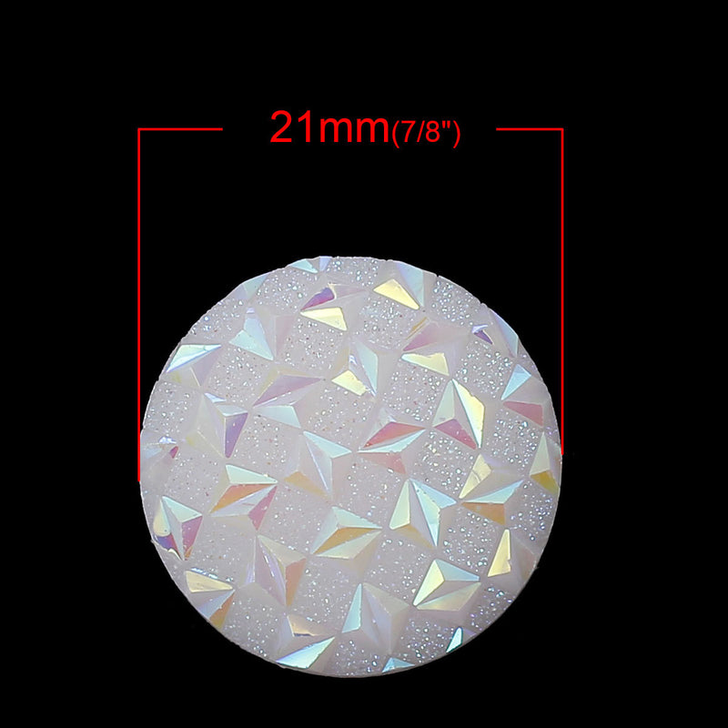 10 Round Druzy Cabochons, Resin Metallic Frosted WHITE AB, criss-cross pattern, 22mm, bulk package, faux druzy, cab0326a