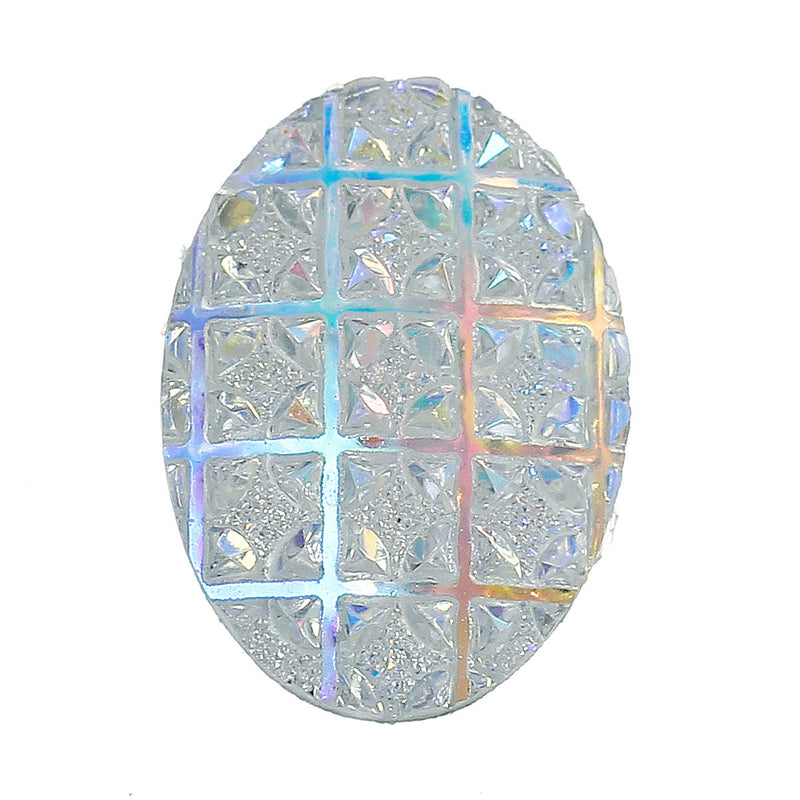 5 RESIN Oval Druzy CABOCHONS, white AB checkerboard pattern, 24x18mm diameter cab0328
