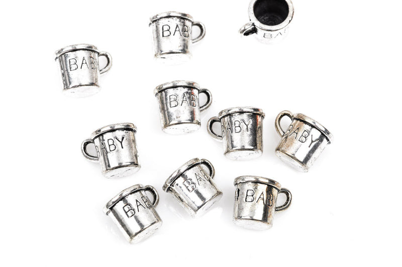 10 Baby Cup Charms, silver tone metal, chs1901