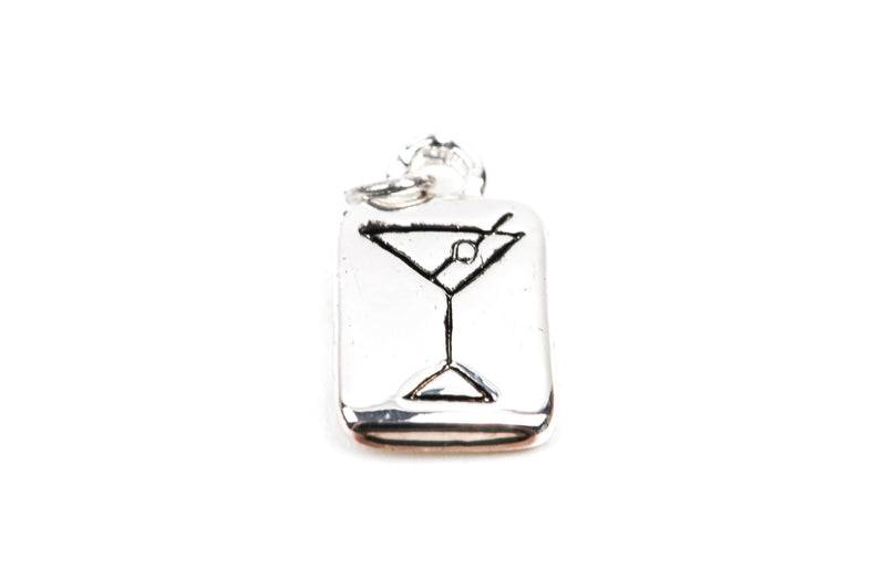 1 Silver Plated Martini Glass "Shaken not stirred" Charm with one Rhinestone double sided, stamped, chs1913