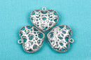 1 Silver 3D Heart Charm with Heart Cut Outs and Clear Floating Beads Inside, chs1909