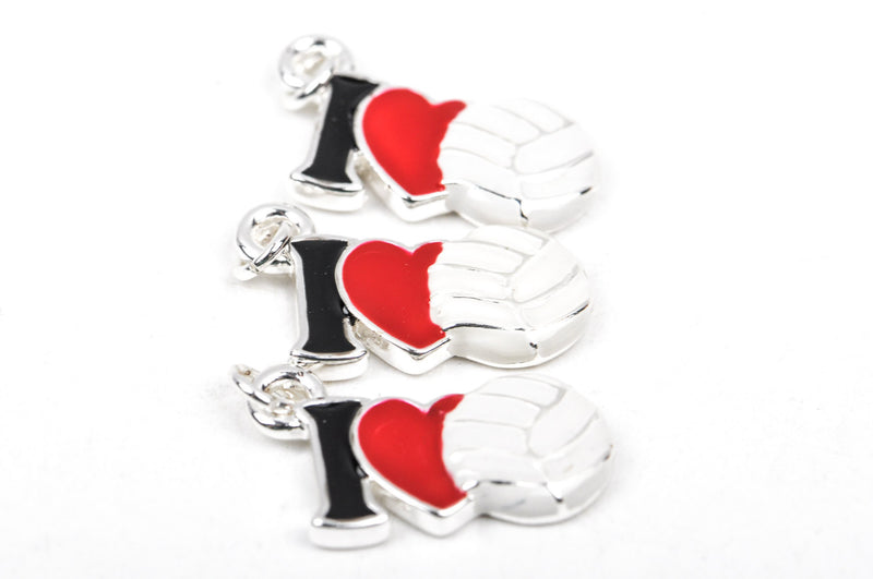 1 Silver Plated and Enamel I Love Volleyball charm, che0479