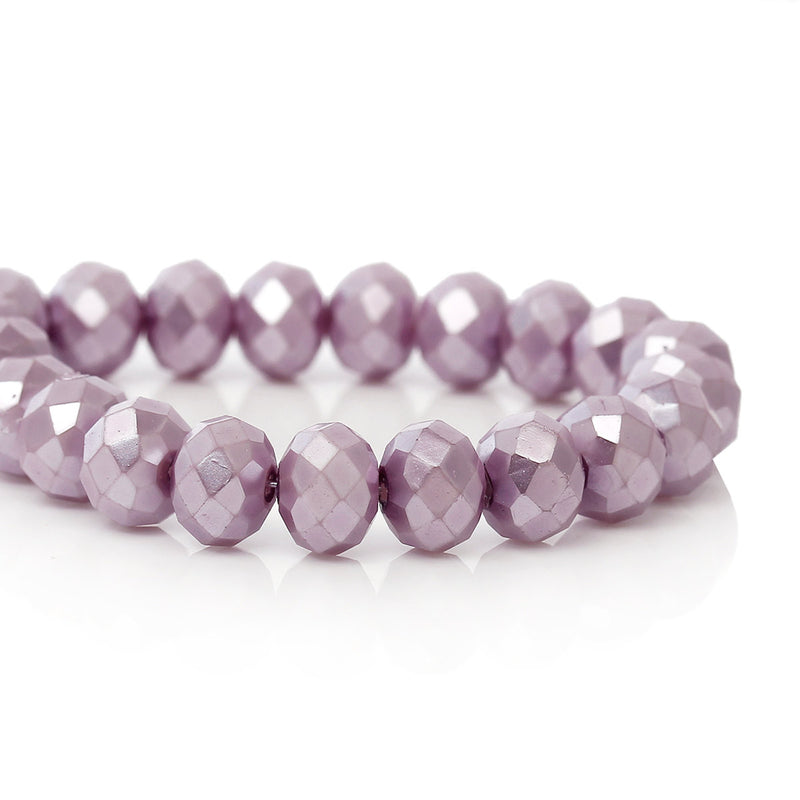 8mm Metallic Pearl LILAC LAVENDER PURPLE Opaque Crystal Glass Faceted Rondelle Beads . double strand, about 144 beads, bgl1236b