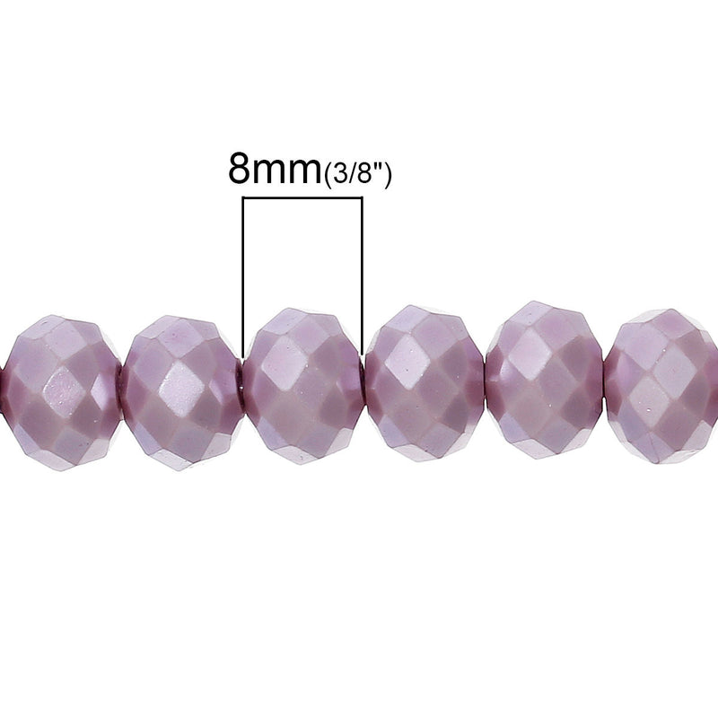 8mm Metallic Pearl LILAC LAVENDER PURPLE Opaque Crystal Glass Faceted Rondelle Beads . double strand, about 144 beads, bgl1236b