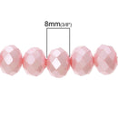 8mm x 6mm Metallic Pearl PASTEL PINK Opaque Crystal Glass Faceted Rondelle Beads . double strand, about 144 beads, bgl1237