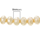 8mm x 6mm Metallic Pearl CREAM OFF-WHITE Opaque Crystal Glass Faceted Rondelle Beads . double strand, about 144 beads, bgl1238