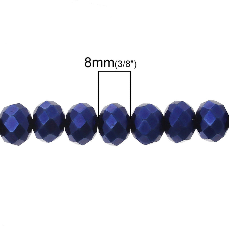 8mm x 6mm Metallic Pearl NAVY BLUE Opaque Crystal Glass Faceted Rondelle Beads . double strand, about 144 beads, bgl1239