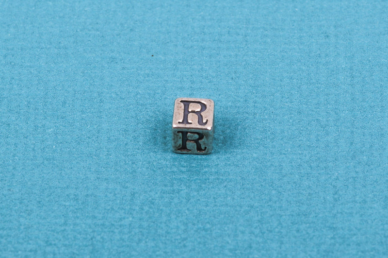 Alphabet LETTER R Sterling Silver Alphabet Block Bead, Square Cube, 5.5mm, pms0294