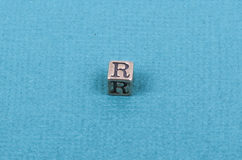 Alphabet LETTER R Sterling Silver Alphabet Block Bead, Square Cube, 5.