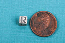 Alphabet LETTER R Sterling Silver Alphabet Block Bead, Square Cube, 5.5mm, pms0294