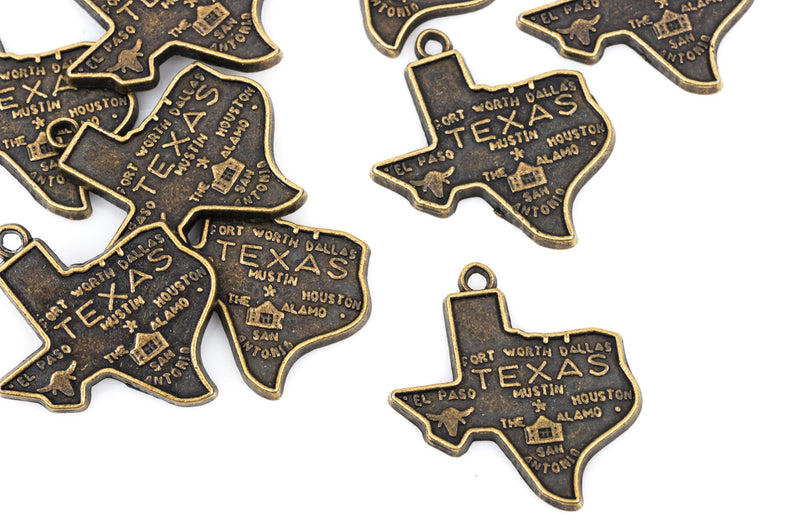 8 TEXAS STATE Cutout Charm Pendants, bronze tone metal, chb0369