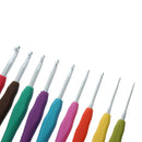 Set of 9 Aluminum Crochet Hooks, with soft rubber grips, sizes 2mm through 6mm, tol0380