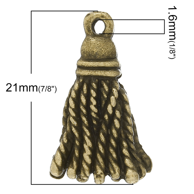 10 Bronze TASSLE Tassel Charm Pendants, antiqued bronze metal, chb0371