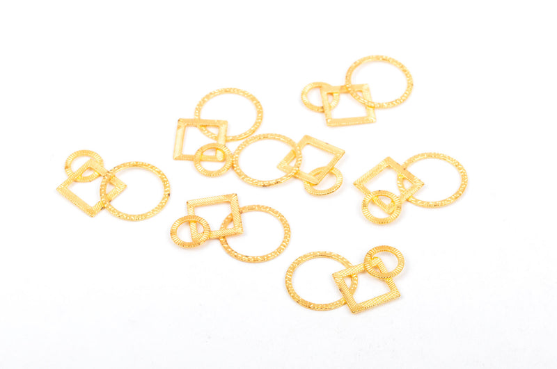 4 Bright Gold Plated Geometric Shape Pendant Connectors, gold tone metal, 35x21mm chg0267