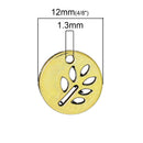 10 Gold Tone TREE Cutout Disc Circle Round Charm Pendants, 1/2"  chg0269a