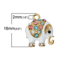2 Gold ELEPHANT Charm Pendants, enamel and rhinestone crystals, chg0277