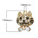 2 Gold CAT Charm Pendants, enamel and rhinestone crystals, kitty cat charm, kitten charm, chg0280