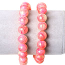 10mm Round Glass Beads, PINK MARBLE glitter with a gold sheen, double strand, about 84 beads  bgl1250