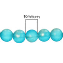 10mm Round Glass Beads, FROSTED TURQUOISE Teal BLUE glitter with a gold sheen, double strand, about 84 beads  bgl1241