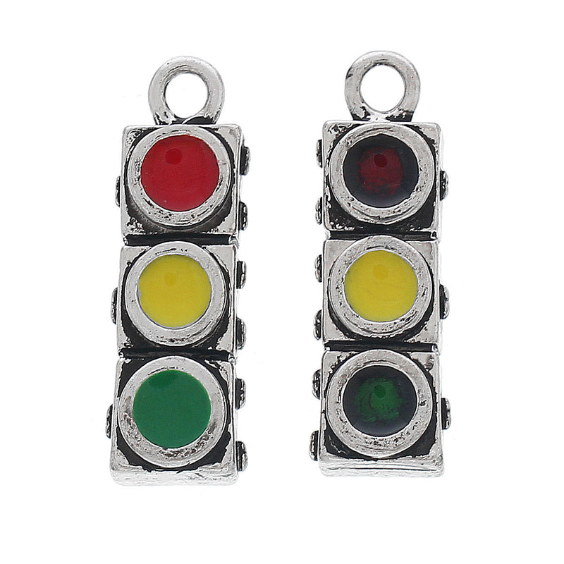 2 TRAFFIC LIGHT Charm Pendants, traffic signal charm, che0485