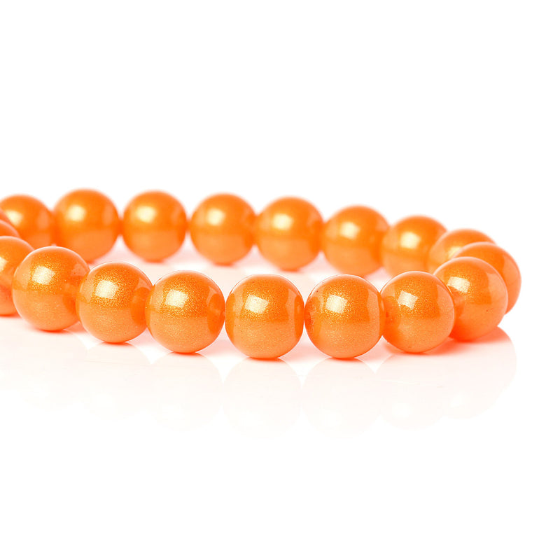 10mm Round Glass Beads, ORANGE glitter with a gold sheen, double strand, about 84 beads  bgl1255