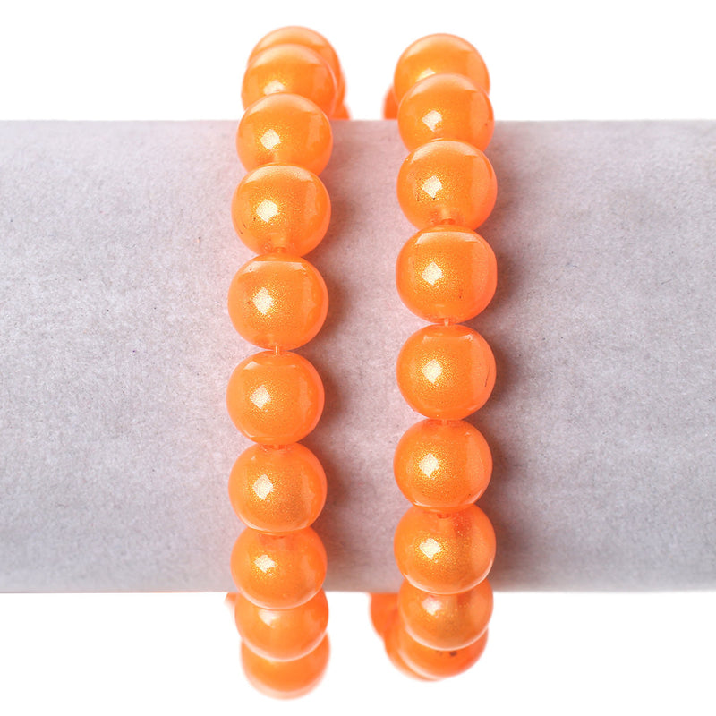 10mm Round Glass Beads, ORANGE glitter with a gold sheen, double strand, about 84 beads  bgl1255