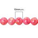 10mm Round Glass Beads, PINK MARBLE glitter with a gold sheen, double strand, about 84 beads  bgl1250