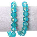 10mm Round Glass Beads, FROSTED TURQUOISE Teal BLUE glitter with a gold sheen, double strand, about 84 beads  bgl1241