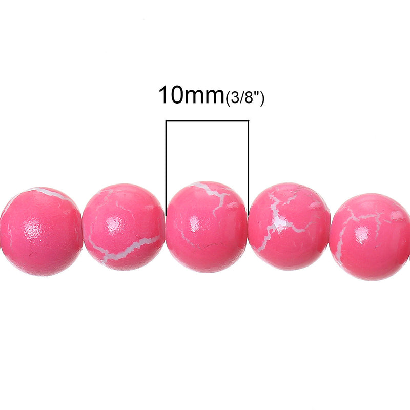 10mm Round Glass Beads, BRIGHT PINK MARBLE Crackle pattern, double strand, about 82 beads  bgl1245