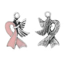 4 PINK RIBBON Angel Charm Pendants, breast cancer awareness, awareness charms, che0484