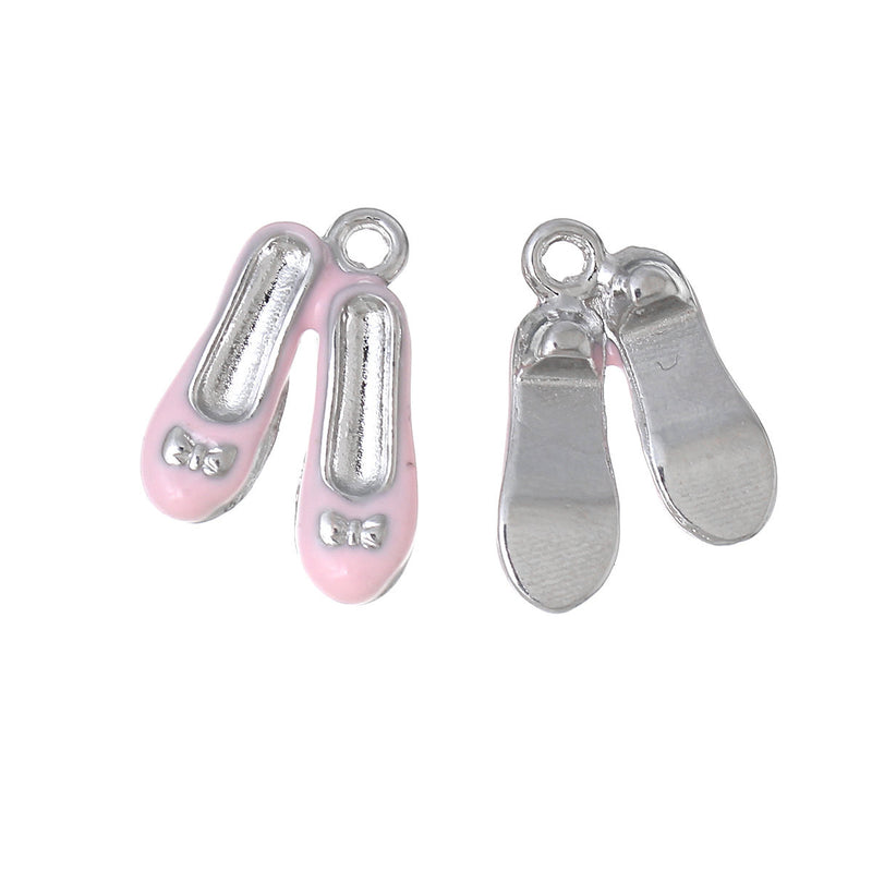 2 PINK BALLET Shoes Charm Pendants, silver and enamel,  che0486a