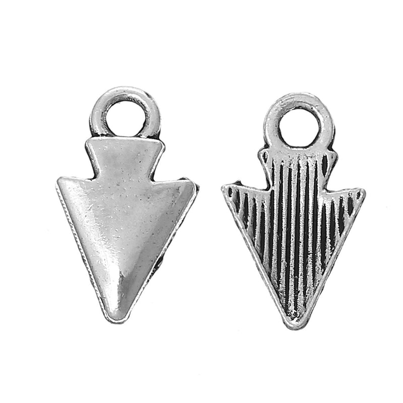 10 Silver Metal ARROWHEAD Arrow Charm Pendants,  chs1919