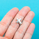 10 Silver Sideways Cross Beads, hammered textured metal 13mm x 11mm chs0149