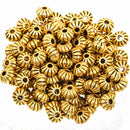 30 Corrugated Lantern Gold Plated Ridged Metal Beads, bme0351