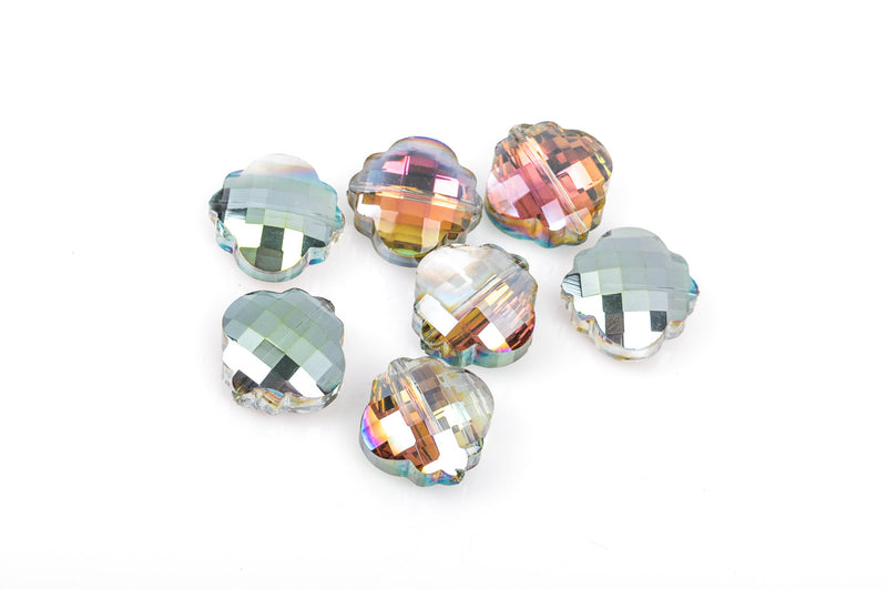 10 QUATREFOIL AB Crystal Glass Beads, checkerboard faceted, northern lights, vitrail,  20mm, bgl1261