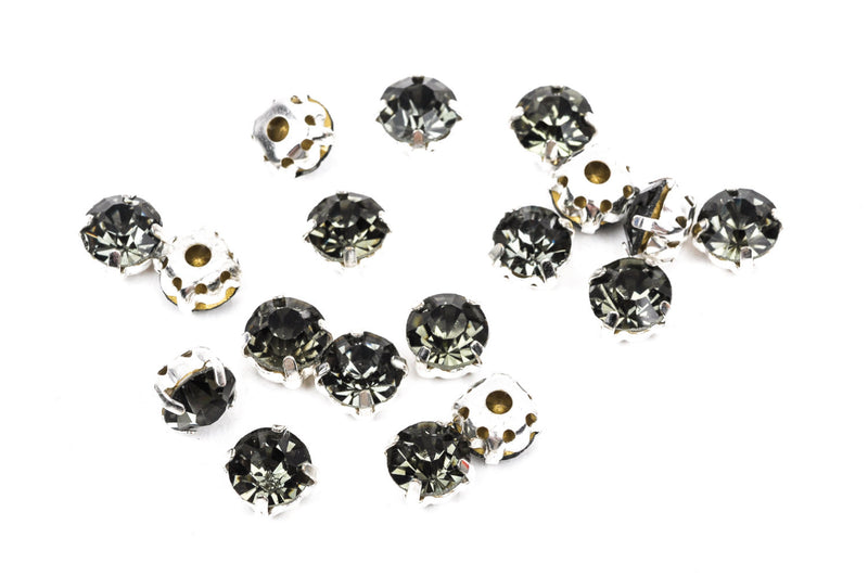 8mm Montees, Black Diamond Grey Crystal Rhinestone Beads, montee beads, silver backing, 10 beads, bme0350