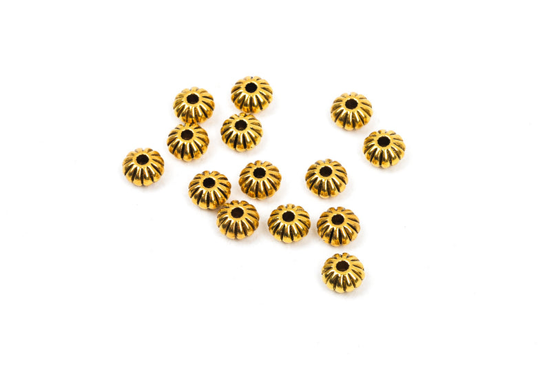 30 Corrugated Lantern Gold Plated Ridged Metal Beads, bme0351