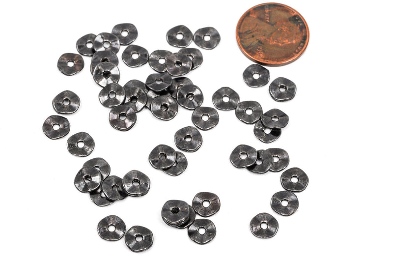 50 Small Gunmetal Wavy Metal Spacer Beads, 7mm, bme0356