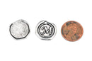 6 Letter M Wax Seal Charms, Monogram Initial Alphabet Stamped, antique silver metal,  18mm, 3/4" diameter chs1932