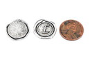 6 Letter L Wax Seal Charms, Monogram Initial Alphabet Stamped, antique silver metal,  18mm, 3/4" diameter chs1931