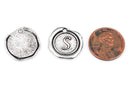 6 Letter S Wax Seal Charms, Monogram Initial Alphabet Stamped, antique silver metal,  18mm, 3/4" diameter chs1938
