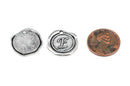 6 Letter E Wax Seal Charms, Monogram Initial Alphabet Stamped, antique silver metal,  18mm, 3/4" diameter chs1924