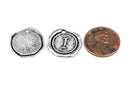 6 Letter I Wax Seal Charms, Monogram Initial Alphabet Stamped, antique silver metal,  18mm, 3/4" diameter chs1928