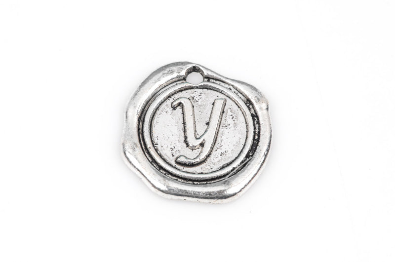 6 Letter Y Wax Seal Charms, Monogram Initial Alphabet Stamped, antique silver metal,  18mm, 3/4" diameter chs1944