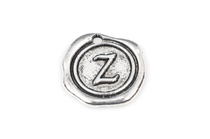 6 Letter Z Wax Seal Charms, Monogram Initial Alphabet Stamped, antique silver metal,  18mm, 3/4" diameter chs1945