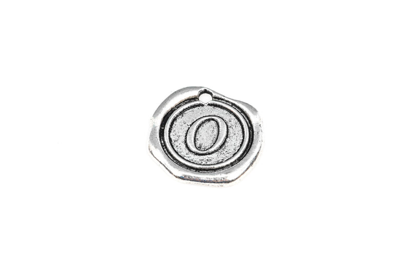 6 Letter O Wax Seal Charms, Monogram Initial Alphabet Stamped, antique silver metal,  18mm, 3/4" diameter chs1934