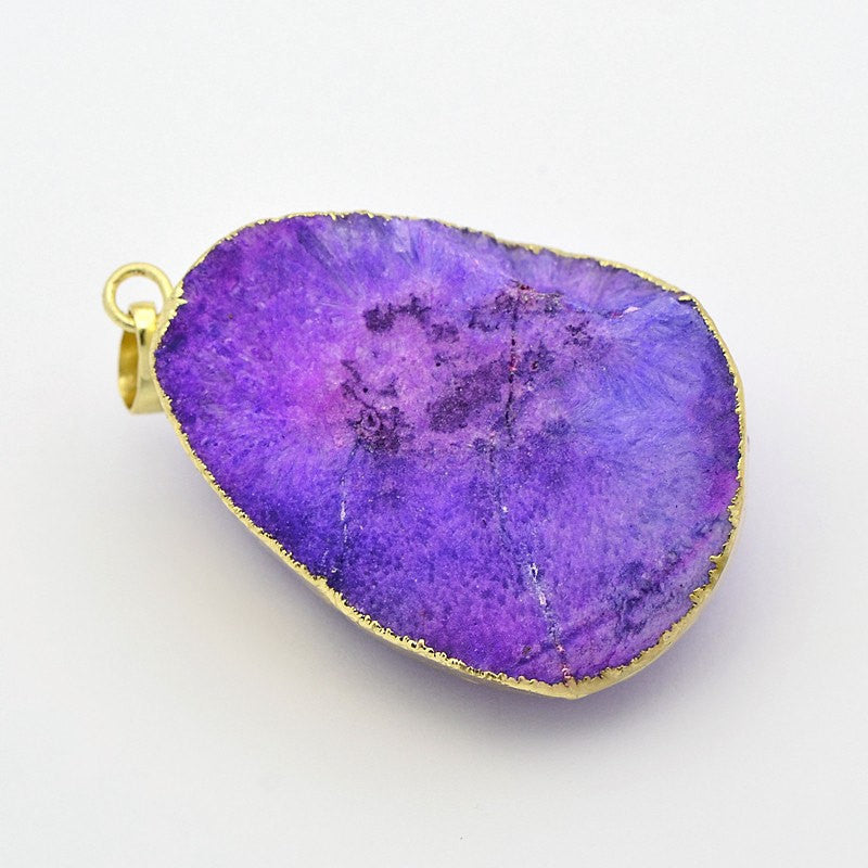 1 Dark PURPLE Agate DRUZY Crystal Pendant, gold plated metal with bail  gdz0092
